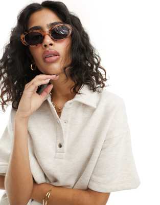 Asos Design Polo Sweatshirt With Snaps In Oatmeal-neutral