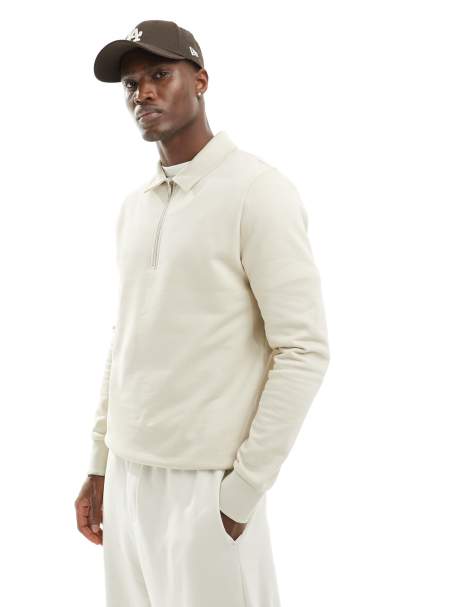 ASOS DESIGN polo sweatshirt with zip in beige - view 1
