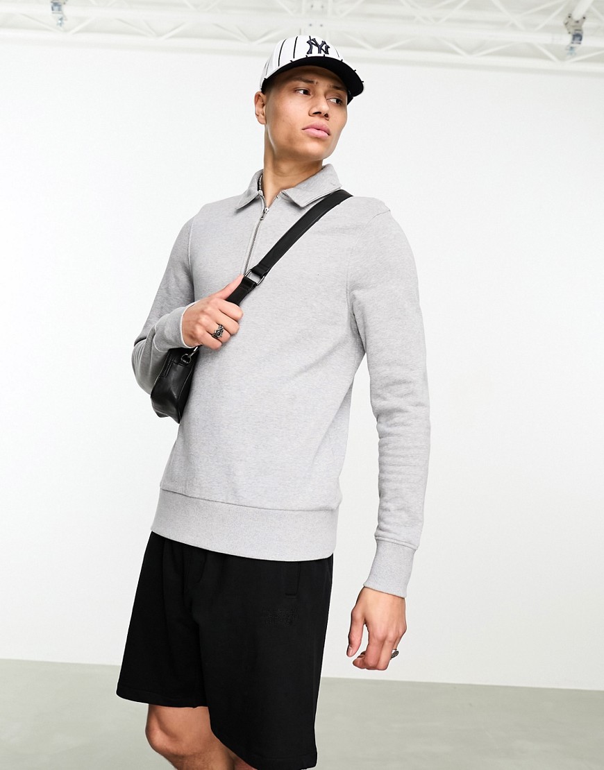ASOS DESIGN polo sweatshirt with zip in grey marl
