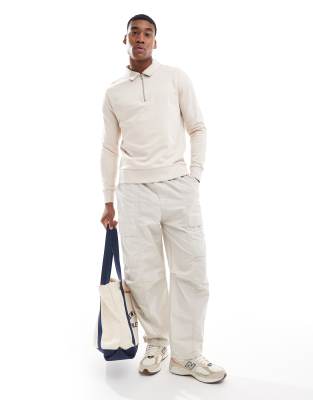 Asos Design Polo Sweatshirt With Zip In Gray