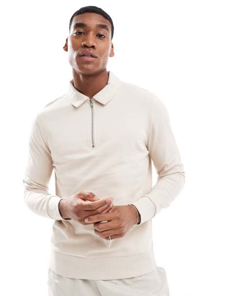 ASOS DESIGN polo sweatshirt with zip in light grey - view 1