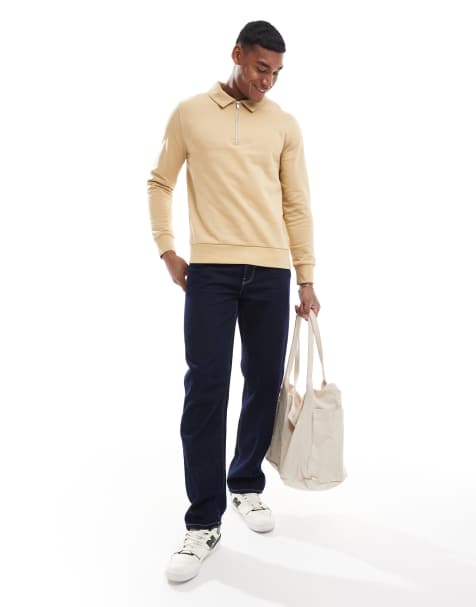ASOS DESIGN polo sweatshirt with zip in taupe - view 1