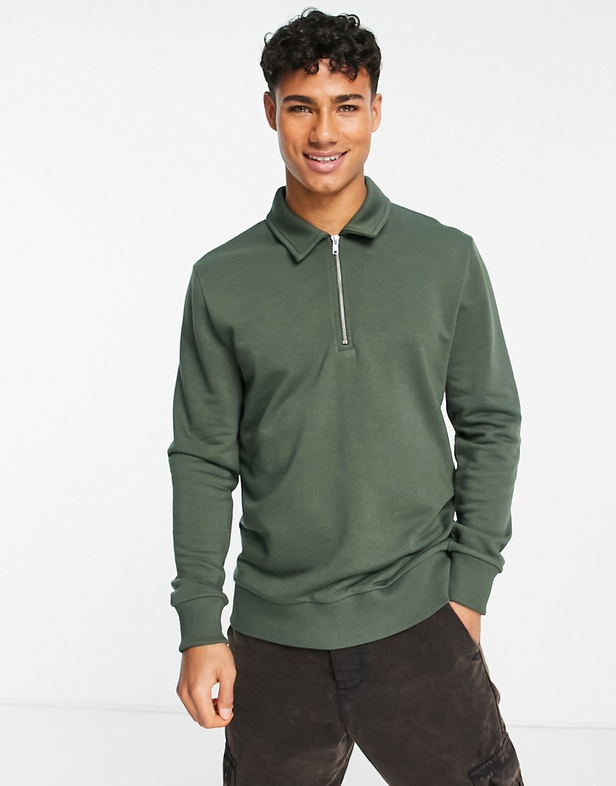 ASOS DESIGN polo sweatshirt with zipper in green
