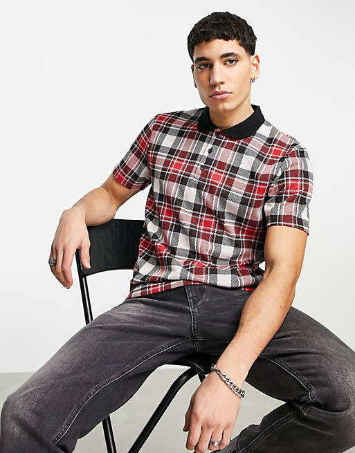 Men polo  t-shirt in all over check print 