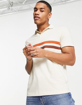 ASOS DESIGN polo t-shirt in beige with contrast panels