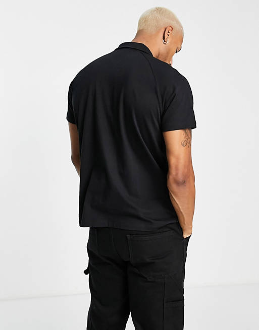 Polo shirts polo t-shirt in black texture with half  zip 