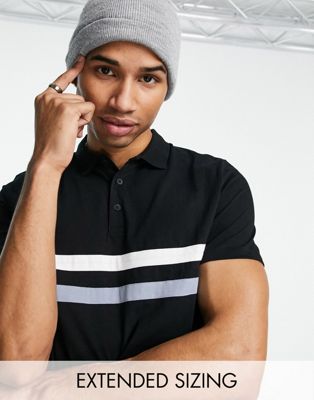 ASOS DESIGN polo t-shirt in black with contrast panels