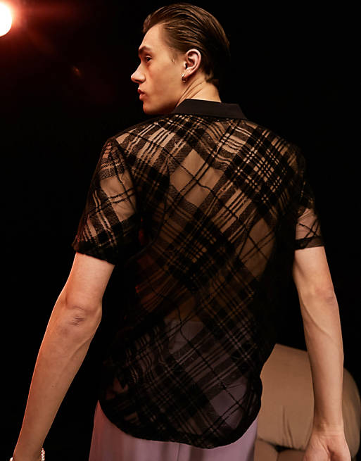 Men polo t-shirt in checked lace 