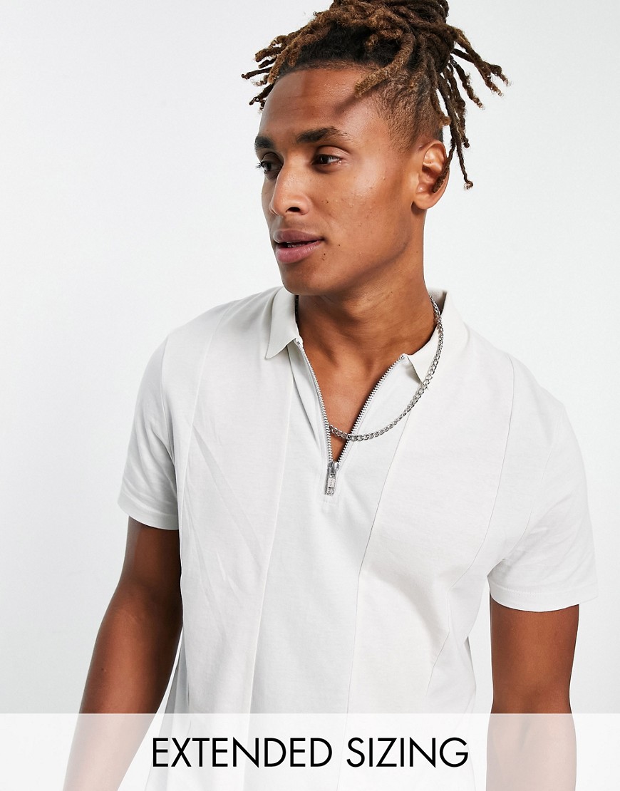 ASOS DESIGN polo t-shirt in gray color block with zip