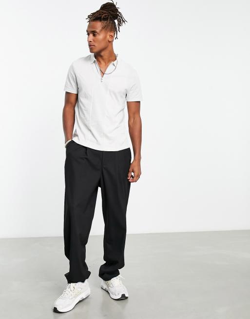 ASOS DESIGN polo t-shirt in gray color block with zip | ASOS