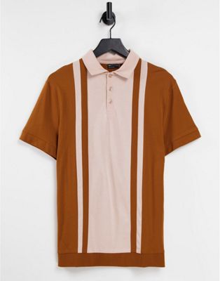 ASOS DESIGN polo t-shirt in retro brown colour block