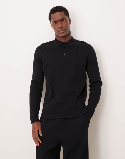 ASOS DESIGN - Polo taglio comodo in maglia compatta nera
