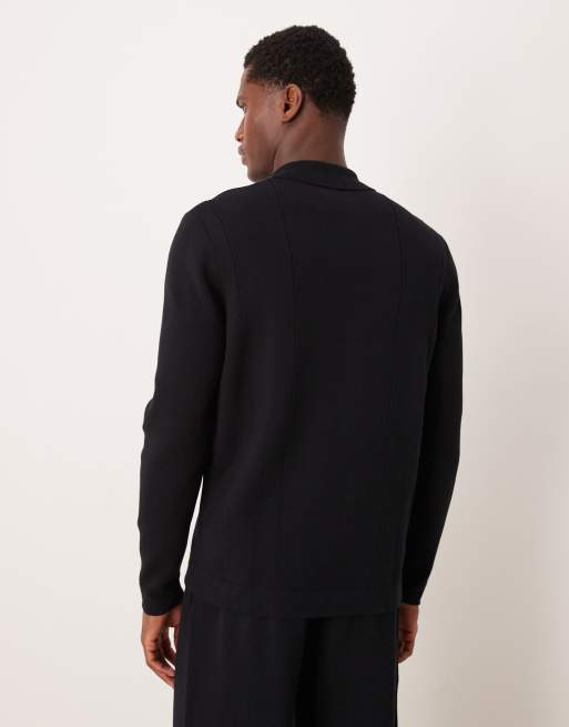 ASOS DESIGN - Polo taglio comodo in maglia compatta nera, 3 di 5