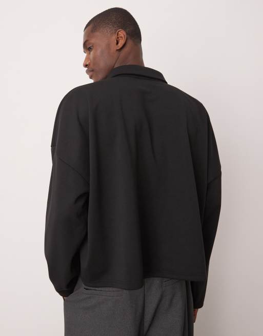 ASOS DESIGN - Polo taglio corto oversize nera con spalle scivolate in tessuto scuba
