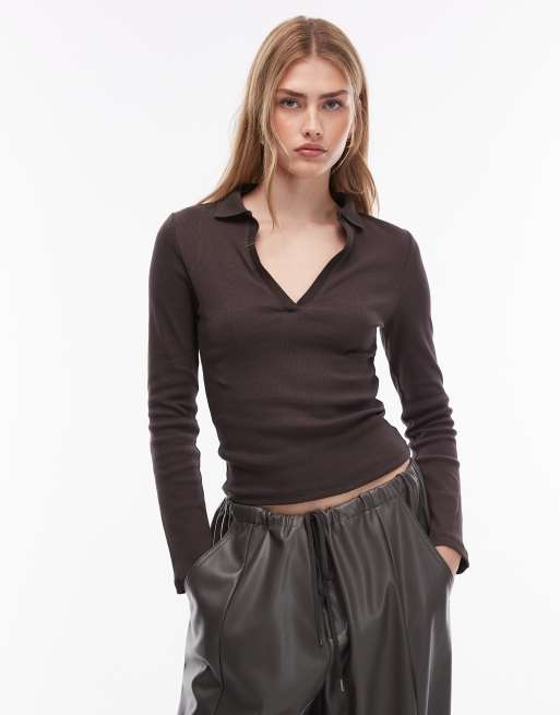 ASOS DESIGN - Polo taglio ristretto vestibilità classica marrone