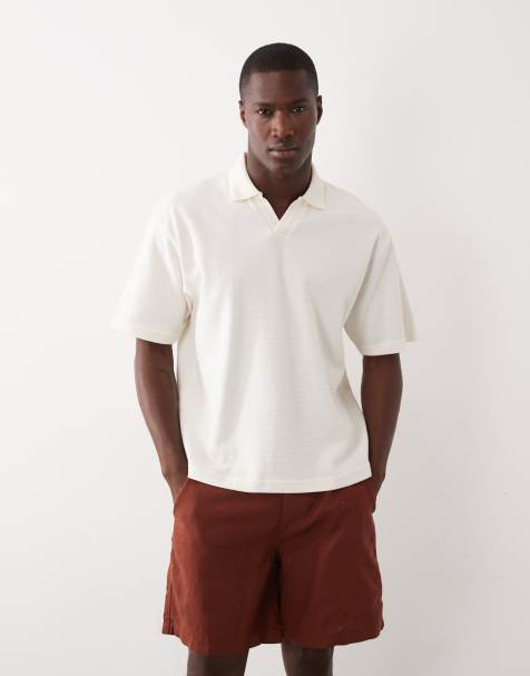 ASOS DESIGN - Polo texturé oversize coupe carrée décontractée avec col cranté et bande sur l'ourlet - Crème - view 1