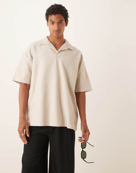 ASOS DESIGN - Polo texturé oversize de qualité supérieure - Crème - view 1