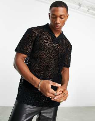 ASOS DESIGN polo shirt in sheer fabric with leopard flock print - ASOS Price Checker