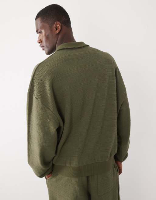 ASOS DESIGN - Polo verde caqui extragrande con diseño cruzado de tejido texturizado, 5 de 5
