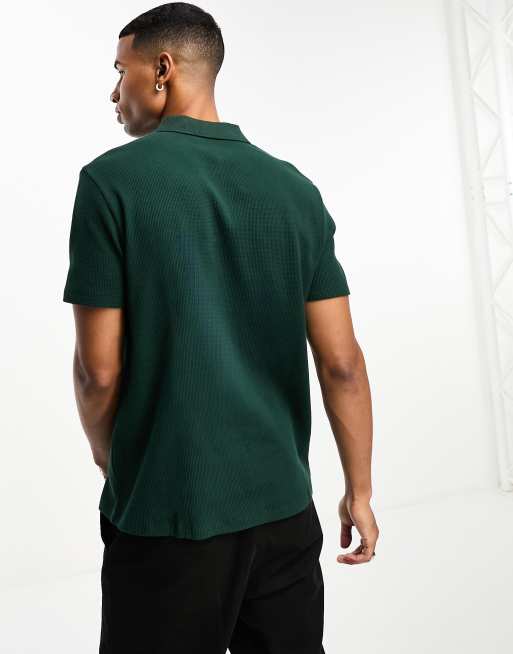 ASOS DESIGN - Polo verde scuro in tessuto lavorato a nido d'ape con zip, 2 di 4