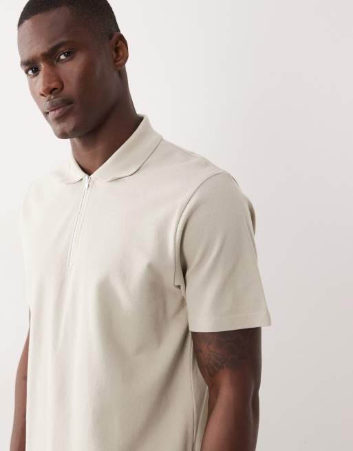 ASOS DESIGN - Polo vestibilità classica in piqué beige con zip, 4 di 5