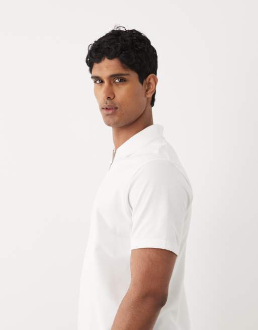 ASOS DESIGN - Polo vestibilità classica in piqué bianca con zip, 3 di 5