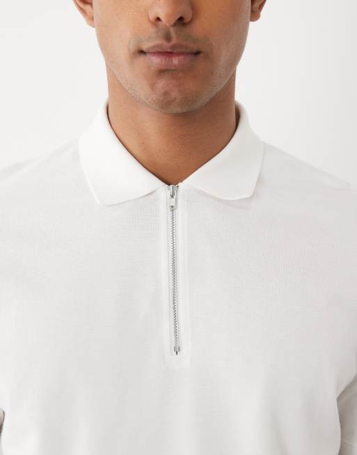 ASOS DESIGN - Polo vestibilità classica in piqué bianca con zip, 5 di 5