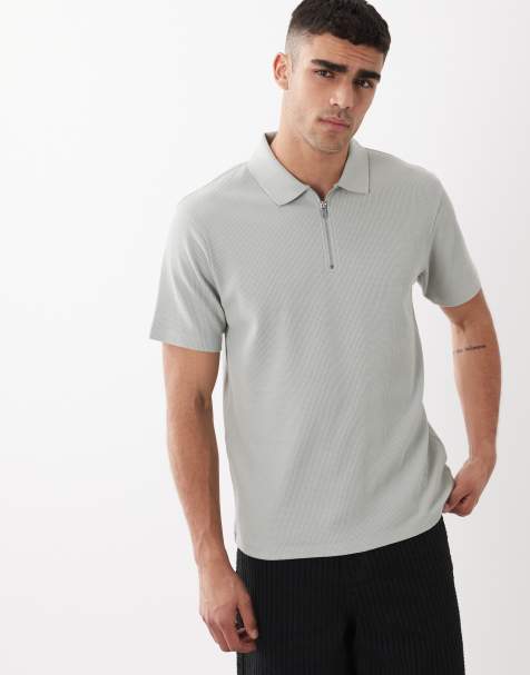 ASOS DESIGN - Polo vestibilità classica in tessuto a nido d'ape grigio con zip - view 1