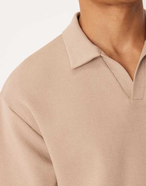 ASOS DESIGN - Polo vestibilità comoda beige a nido d'ape con rever , 5 di 5