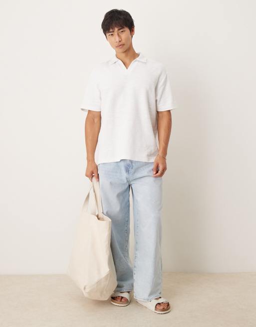 ASOS DESIGN - Polo vestibilità comoda bianca testurizzata con colletto a rever , 2 di 4