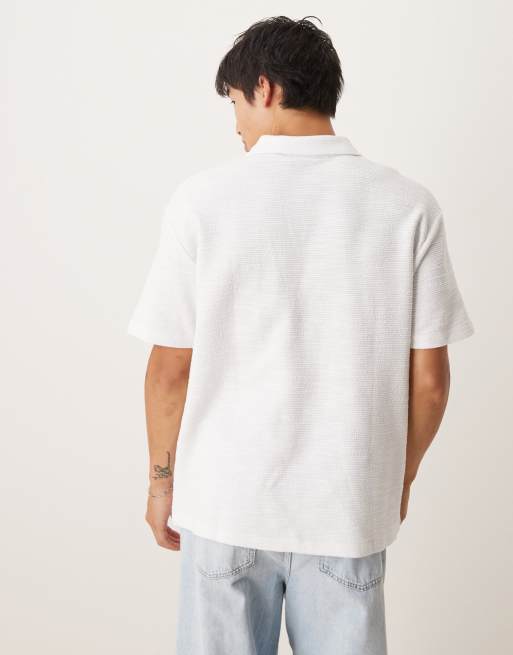 ASOS DESIGN - Polo vestibilità comoda bianca testurizzata con colletto a rever , 4 di 4