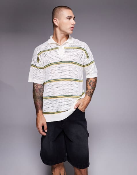 ASOS DESIGN - Polo vestibilità comoda in airtex color crema a righe - view 1
