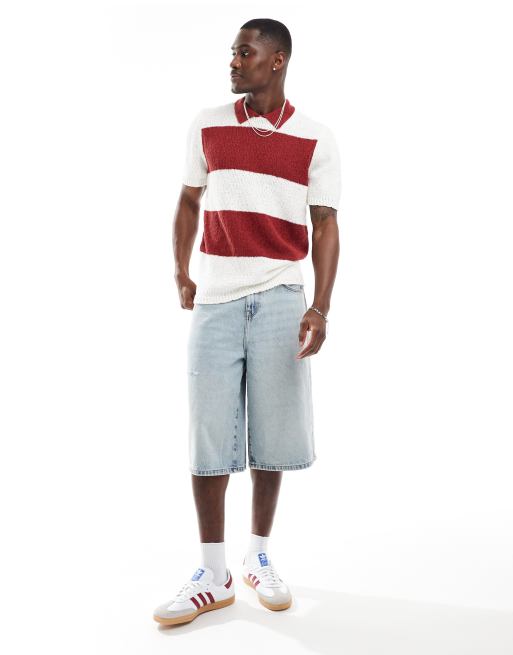 ASOS DESIGN - Polo vestibilità comoda in maglia fiammata a righe rosse