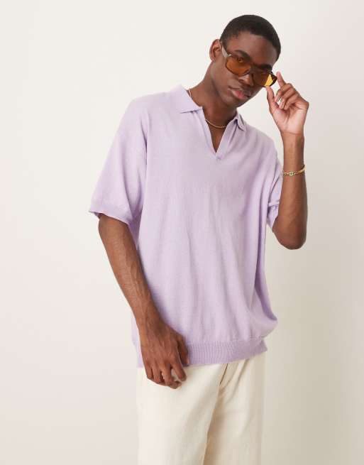ASOS DESIGN - Polo vestibilità comoda in maglia lilla con intaglio sul collo