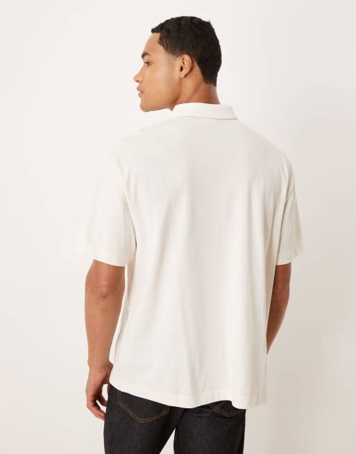 ASOS DESIGN - Polo vestibilità comoda in piqué color crema , 3 di 5