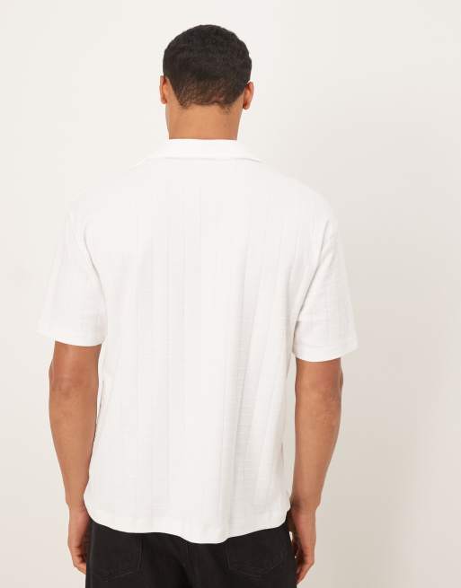 ASOS DESIGN - Polo vestibilità comoda pesante bianca testurizzata a quadri, 3 di 5