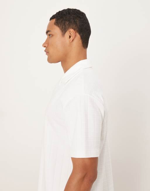 ASOS DESIGN - Polo vestibilità comoda pesante bianca testurizzata a quadri, 4 di 5