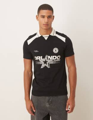 ASOS DESIGN ASOS DESIGN polo with city graphic in black