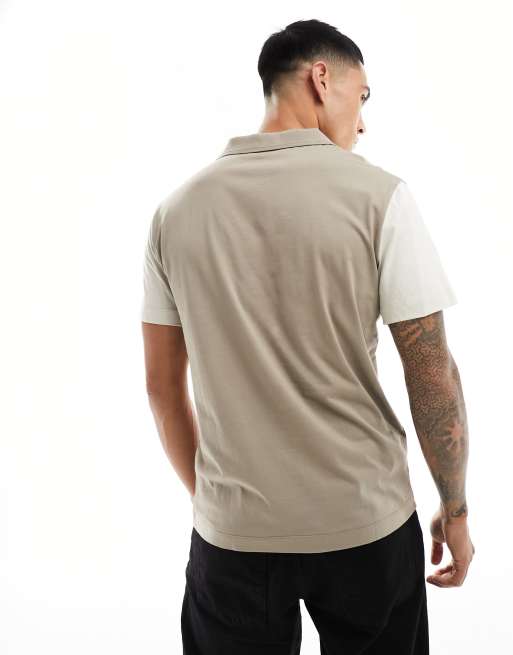 ASOS DESIGN polo with cut and sew panels in beige, 3 of 4