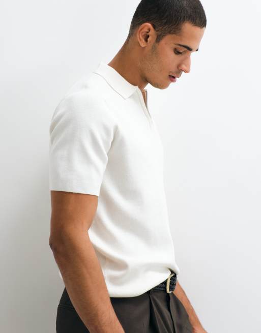 ASOS DESIGN - Polo zippé basique en maille de coton mélangé - Écru, 2 de 5