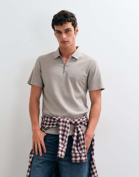 ASOS DESIGN polo zippé en gris gaufré - view 1