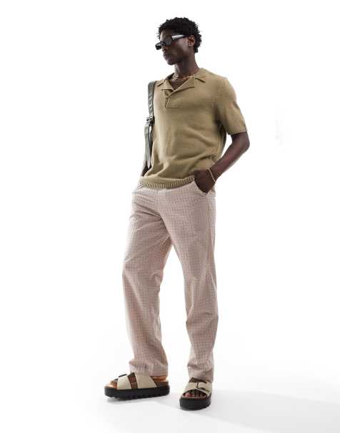 ASOS DESIGN – Polohemd aus khaki Grobstrick mit eingekerbtem Ausschnitt - view 1