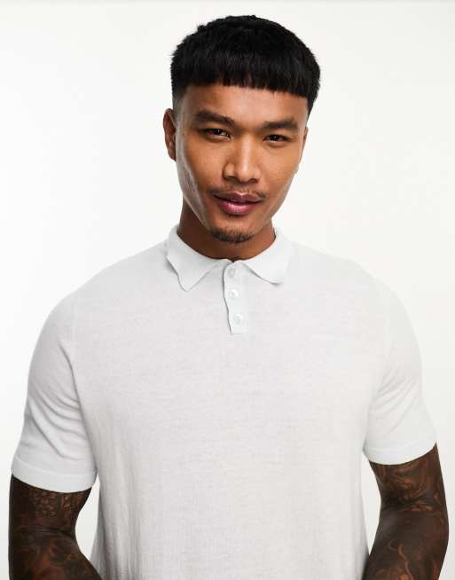ASOS DESIGN – Polohemd aus leichtem Baumwollstrick in Blau