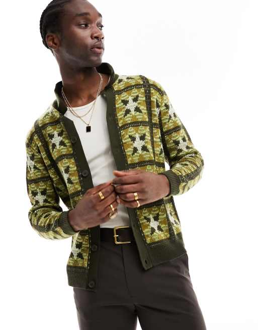 ASOS DESIGN – Polohemd aus Pointelle-Strick mit Kachelmuster in Grün