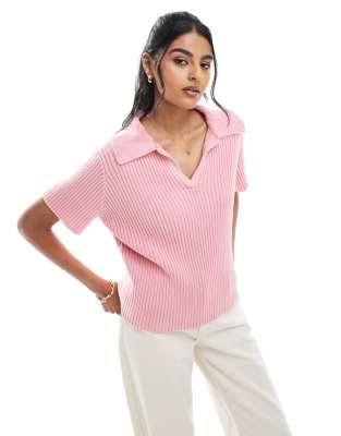 ASOS DESIGN - Polohemd aus Strick in Rosa