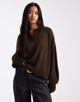 ASOS DESIGN - Polohemd aus Strick in Schokobraun-Brown