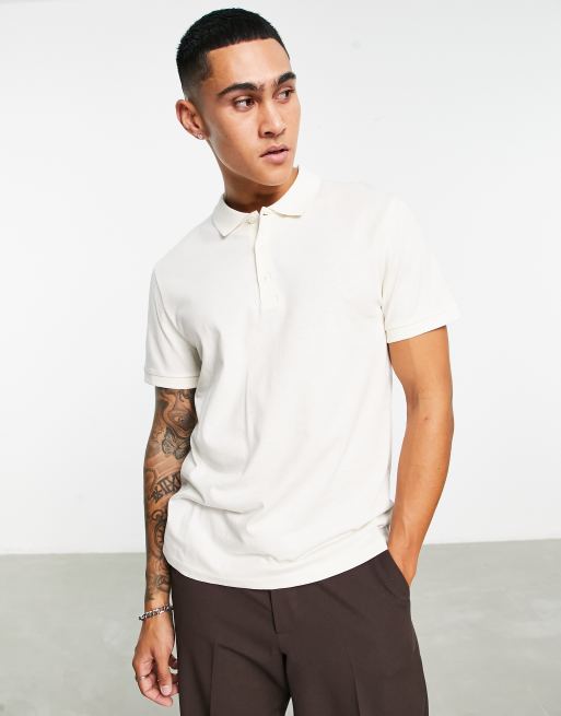 ASOS DESIGN – Polohemd in Cremeweiß