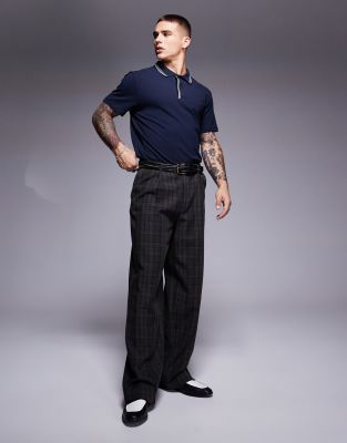 ASOS DESIGN – Polohemd in Marineblau mit Zierstreifen