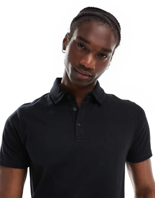 ASOS DESIGN Polohemd in Schwarz aus schwerem hochwertigem Material 300 g