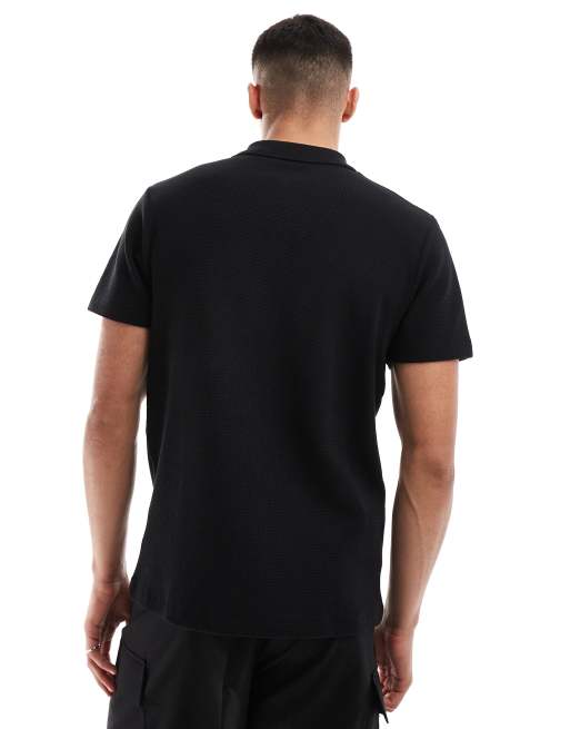 ASOS DESIGN – Polohemd in Schwarz mit Waffelstruktur und Reißverschluss am Ausschnitt, 4 von 4